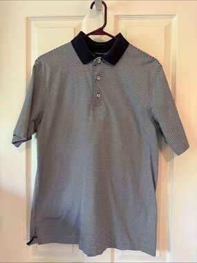 🔥 4/$45 BUNDLE DEAL! 🔥Lands' End Men's Navy & White Micro-Stripe Polo